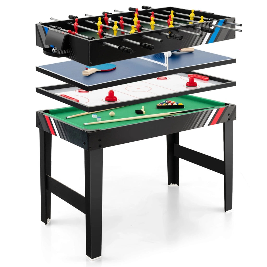 Tavolo da gioco multiuso 4-in-1-Tavolo da calcio balilla da 125cm con biliardo hockey e ping pong per casa feste bar