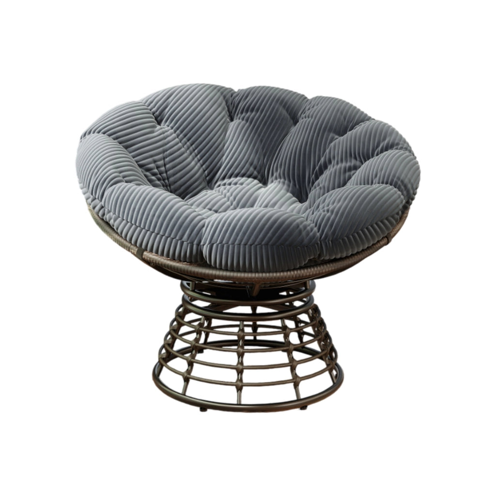 Sedia Papasan girevole 360° con cuscino; ?92x67 cm; struttura in acciaio e rattan PE grigio