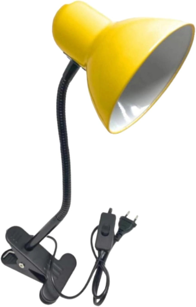 Lampada da Tavolo in Metallo con Braccio flessibile Testa Girevole e pinza Attacco E27 Ideale per Scrivania lettura studio Colore: Giallo
