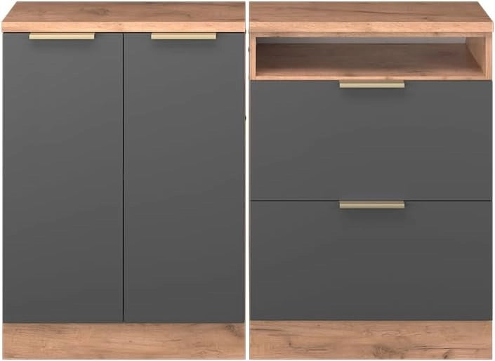 Set di mobili sottotetto Rion, Antracite-oro, 120 cm Set di 2 carcasse armadio profondità 60 cm, adatto per il salvaspazio sotto tetti spioventi