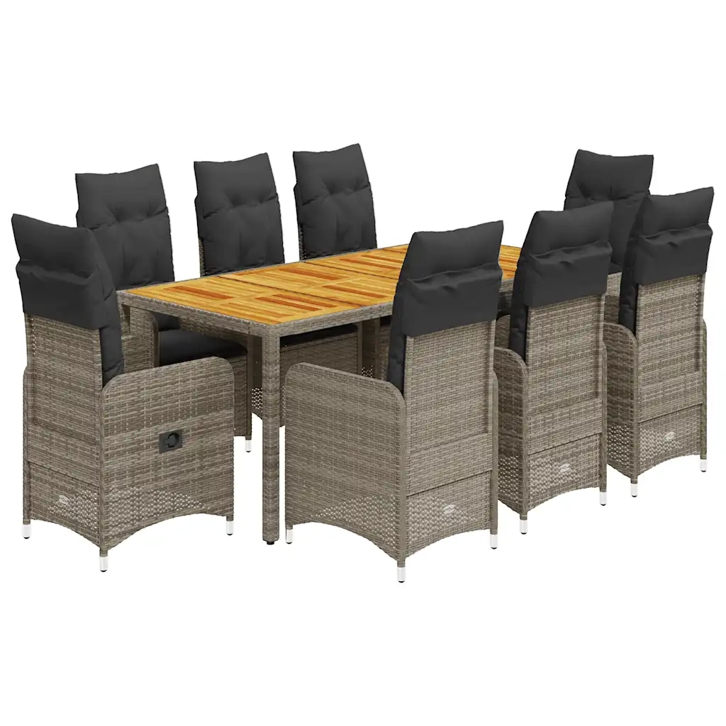 vidaXL Set Bistrò da Giardino 9 pz con Cuscini in Polyrattan Grigio