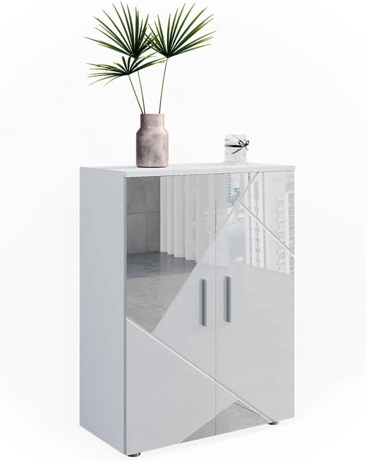 Mobiletto bagno Irma, Bianco lucido con inserti, 60 x 81 cm, per la conservazione in bagno e abbinabile alla serie Irma