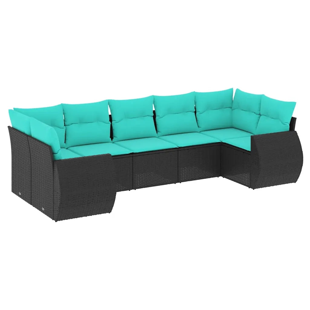 Set Divani da Giardino 7 pz con Cuscini Nero in Polyrattan 3221786