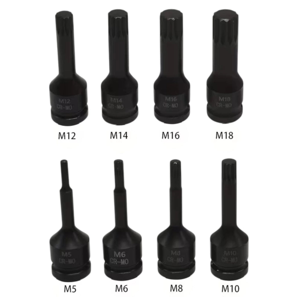 Set Chiavi a Bussola XZN 1/2" M5–M18 (8pz) per Viti Spline Chiavi Impulsi 07833