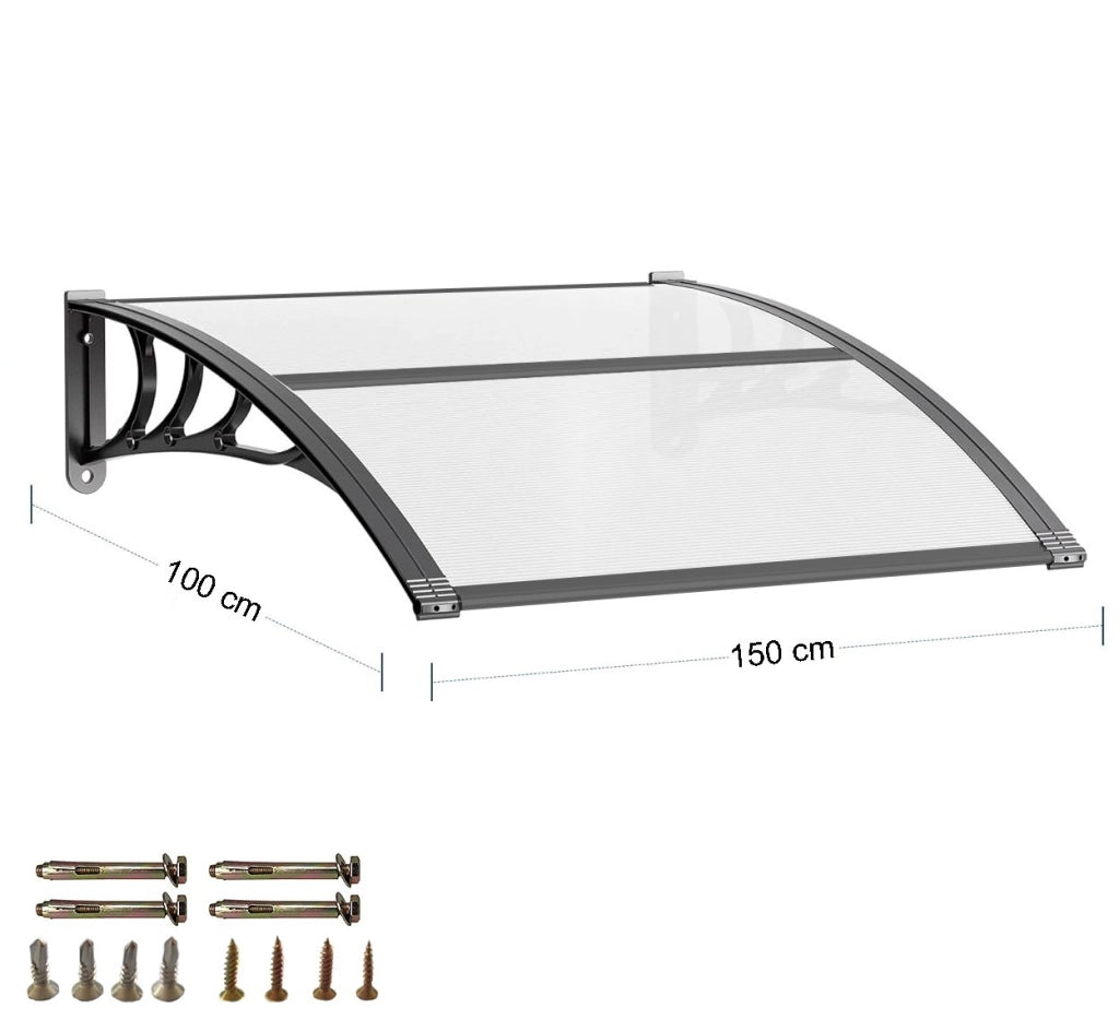 Pensilina Tettoia Modulare Tetto Copertura Porta Finestra Esterno Alveolare Trasparente - 150x100 Cm