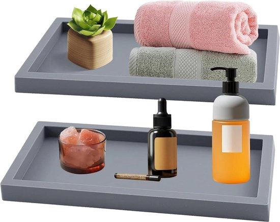 Piastra da bagno - 2 pezzi - Grigio - Silicone - Cassetti di archiviazione - Rettangolare - Tavolo da trucco - Decorazione bagno - Materiale: stoffa - Candelabri - Asciugamani - Cosmetici - Piante