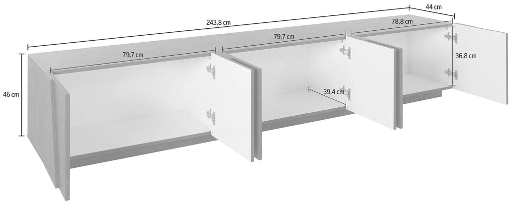 Mobile TV 6 Ante 243,6x44,2x46 cm Ping Bianco Lucido