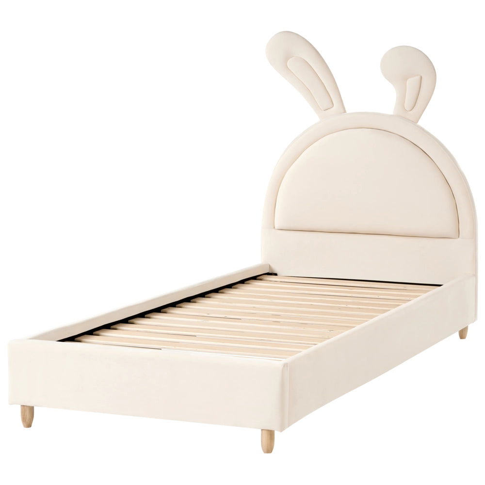 Letto moderno in velluto beige per bambini con base a doghe 90x200 cm cameretta Moderna
