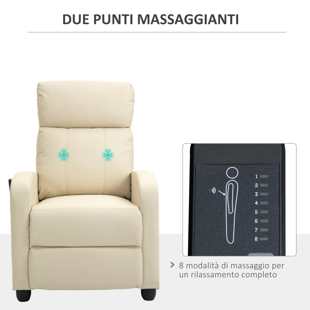 Easycomfort Poltrona Relax Massaggiante con Telecomando e 8 Programmi, Reclinazione e Poggiapiedi, 68x88x98cm, Crema