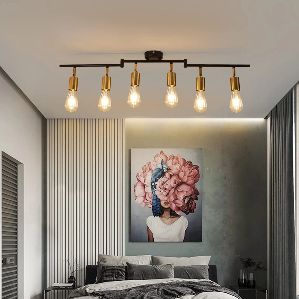 ZMH Faretto da soffitto dorati 6 luci E27 retro rotanti metallo max 25W per camera letto senza lampadina