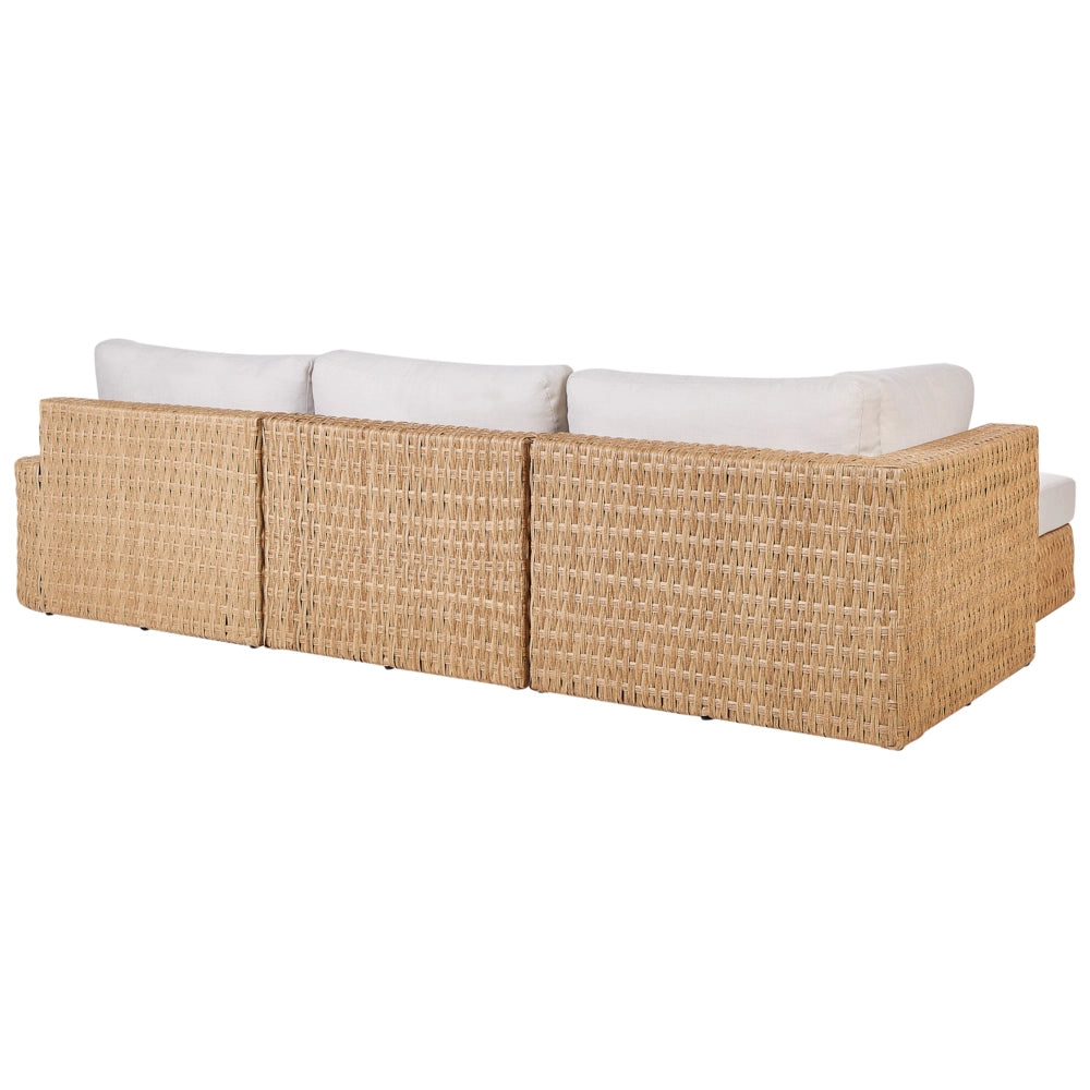 Set da giardino con divano a 4 posti  lato destro in rattan sintetico PE, tavolino con piano a vassoio e cuscini beige