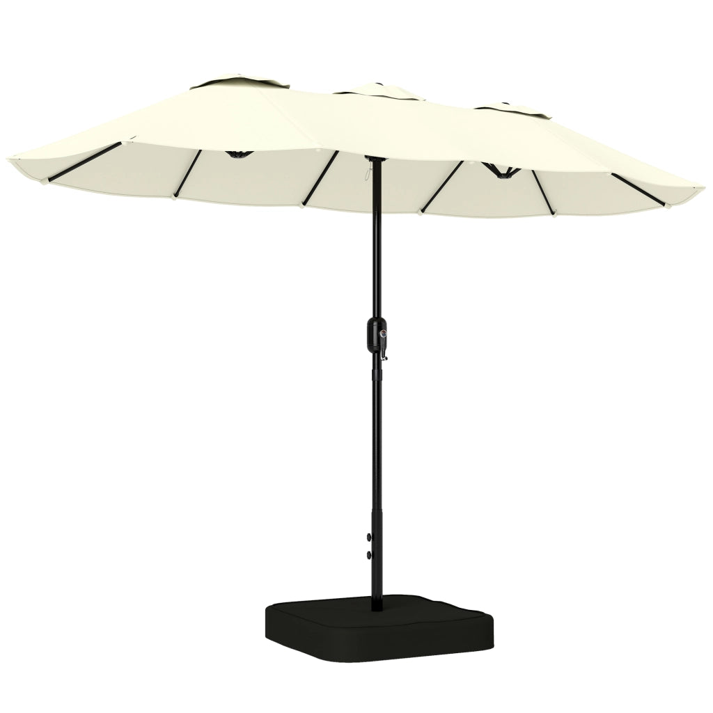 Ombrellone Doppio da Giardino a 12 Stecche con Manovella Base a Croce e Sacchi in Metallo e Poliestere Beige