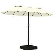 Ombrellone Doppio da Giardino a 12 Stecche con Manovella Base a Croce e Sacchi in Metallo e Poliestere Beige