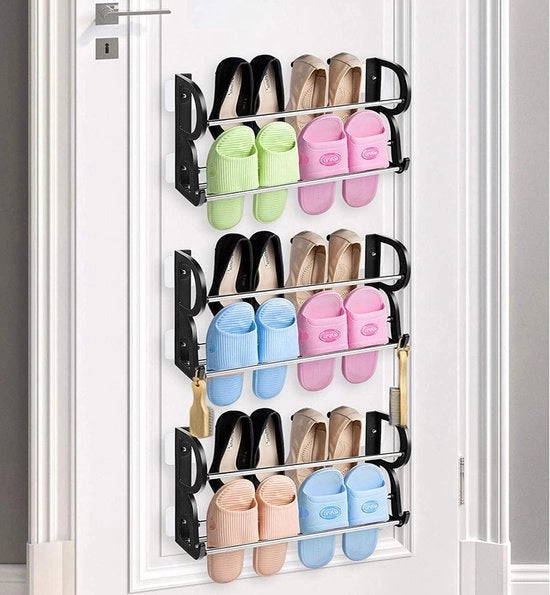 Organizzatore di scarpe a muro da appendere per porta o muro sistema di archiviazione in acciaio inossidabile e plastica per entree e cucina - set da 3