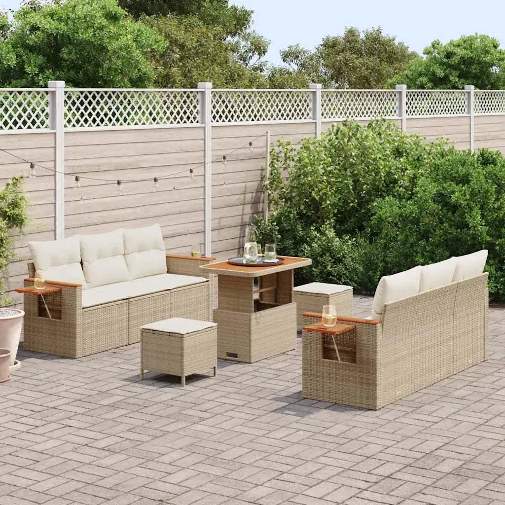 Set Divano da Giardino 9 pcs Beige polyrattan