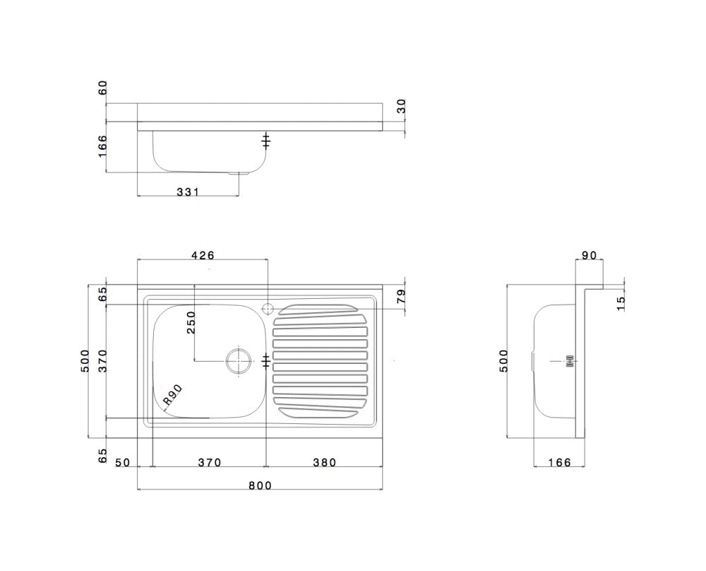 Lavello da appoggio in acciaio inox 1 vasca a sinistra dimensioni 80x50 cm pi801rpc apell