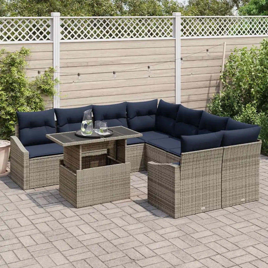 Set Divano da Giardino con cuscino 9 pcs Grigio polyrattan