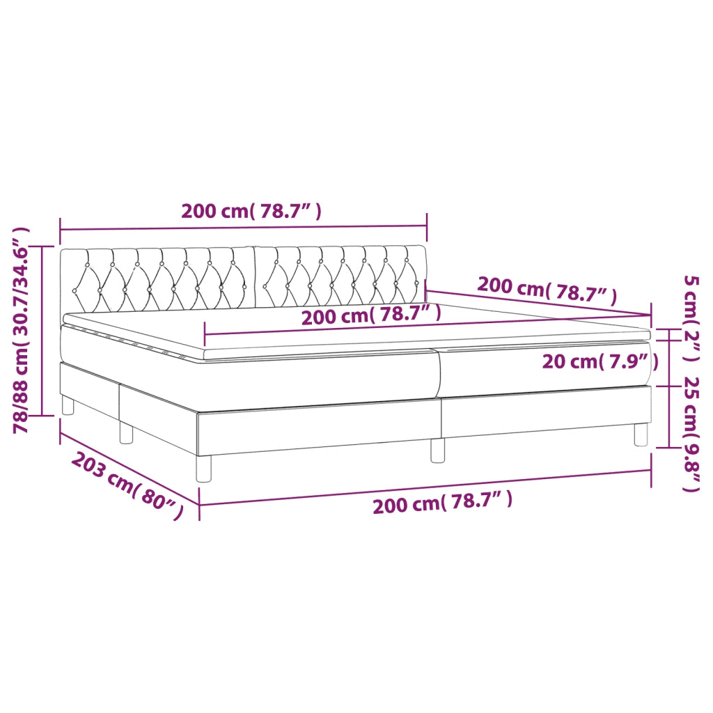 Letto a Molle Materasso e LED bianco 200x200cm in Tessuto cod mxl 60116