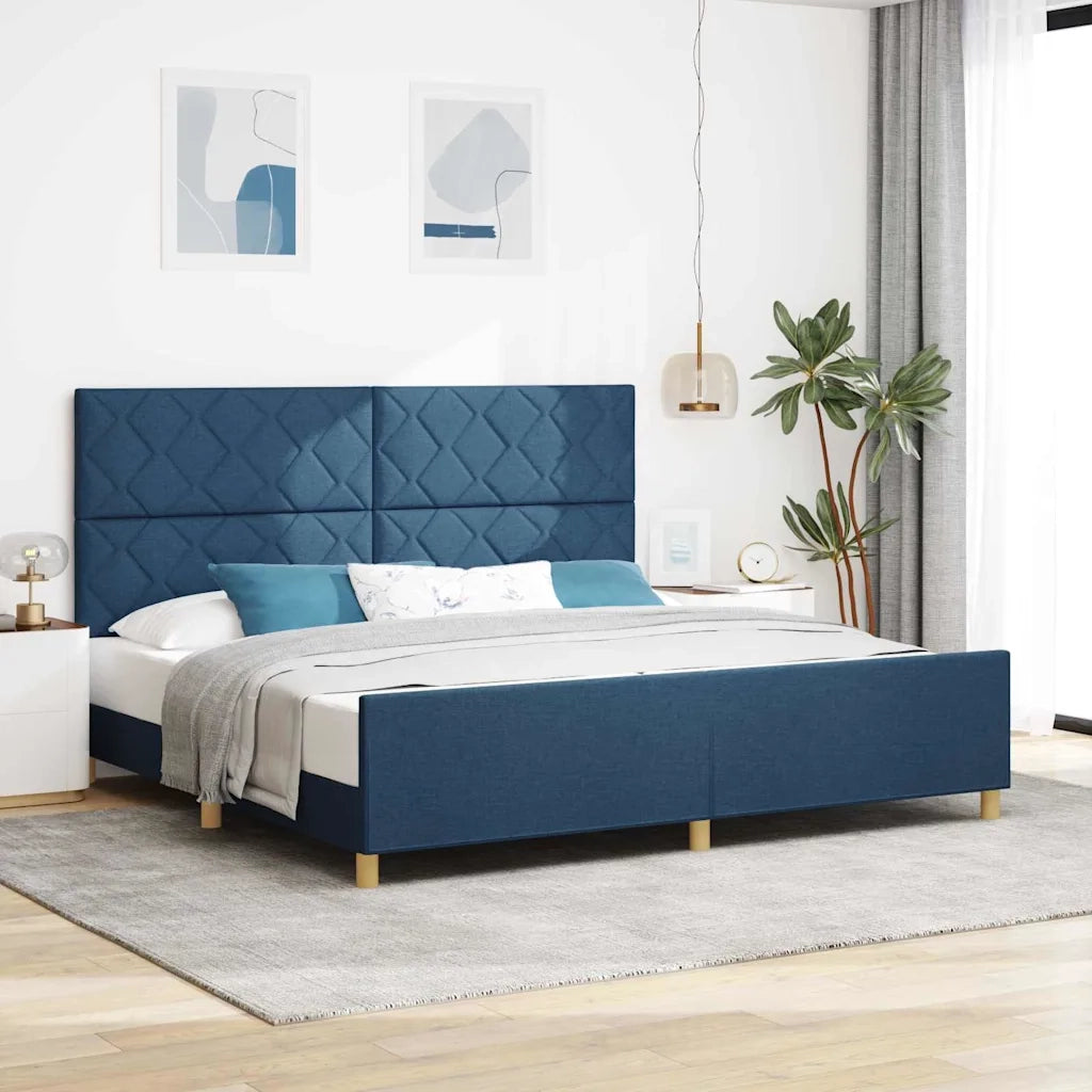 Struttura del letto con testiera Blu 200 x 200 cm Tessuto