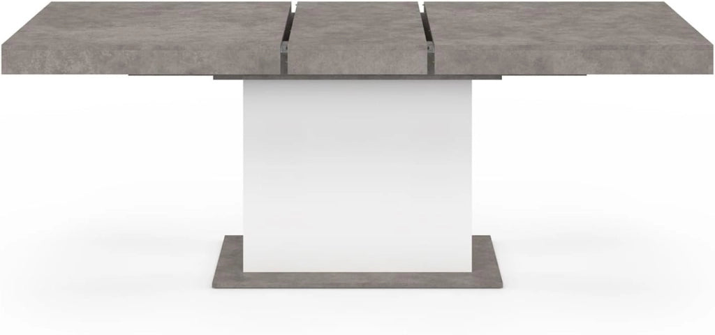Tavolo da pranzo rettangolare allungabile EDEN 6-10 persone in cemento e bianco 160-200 cm
