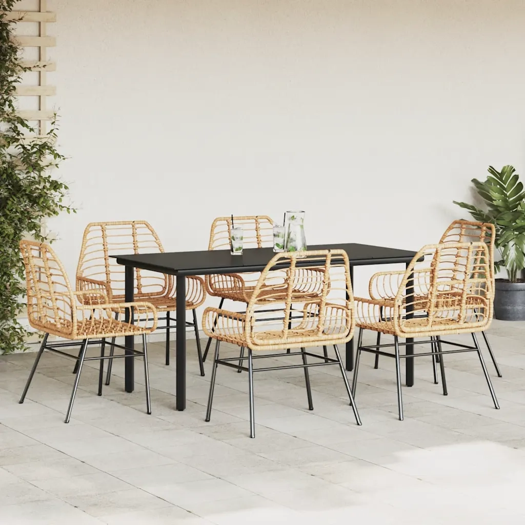 Set Pranzo da Giardino 7pz Marrone Polyrattan Vetro 3334545