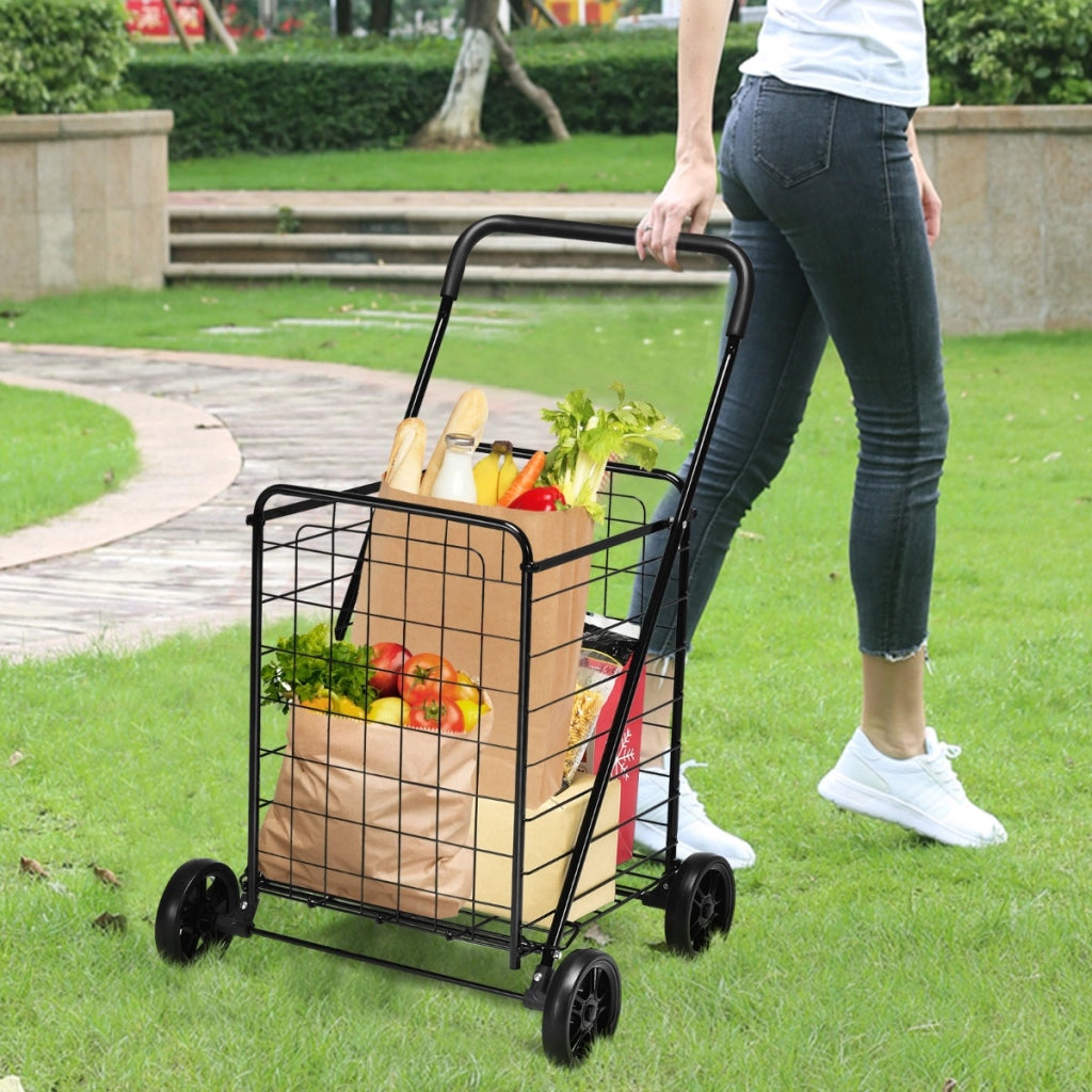 Carrello spesa pieghevole con ruote girevoli a 360° capacità 45 kg-Carrello multiuso portatile Nero