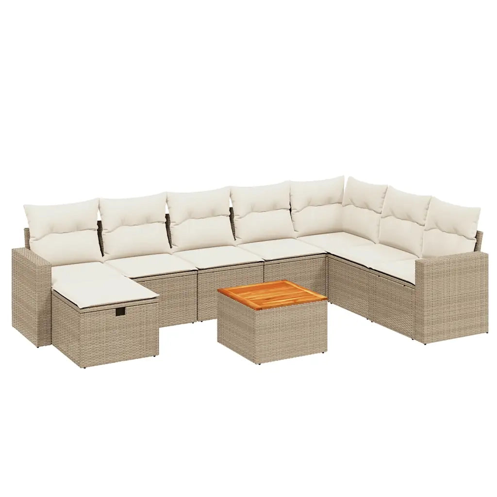 Set Divano da Giardino 9 pz con Cuscini Beige in Polyrattan