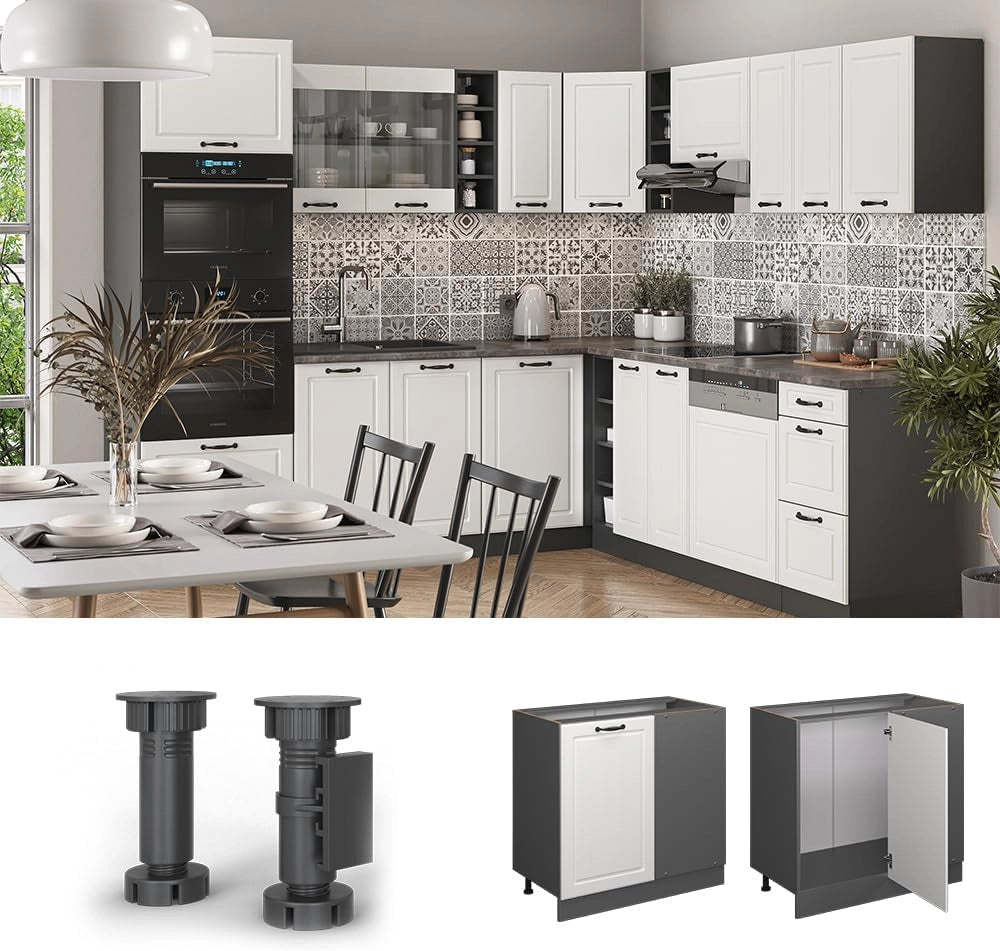 Mobile ad angolo cucina R-Line, Bianco casa di campagna, 86 cm senza piano di lavoro, per la libera combinazione all'interno di sistemi cucina modulari