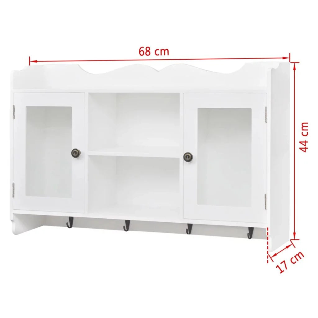 Vetrina/mobiletto da parete con ripiano per libri/DVD/vetro in MDF bianco 2702115/2