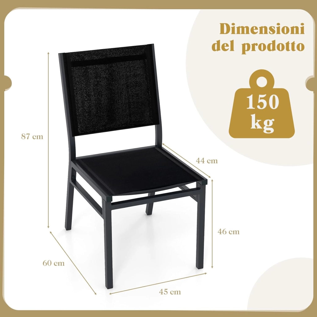 Sedia da Pranzo per Giardino, Sedia Pranzo in Tessuto Textilene, Sedia da Patio senza Braccioli con Schienale, Telaio in Alluminio Resistente, Portata 150 kg (2)