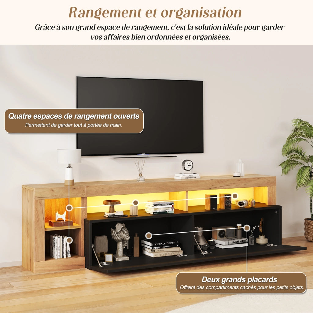 Mobile TV per 80 pollici Nero e Legno con Luci LED 184x42x58 cm
