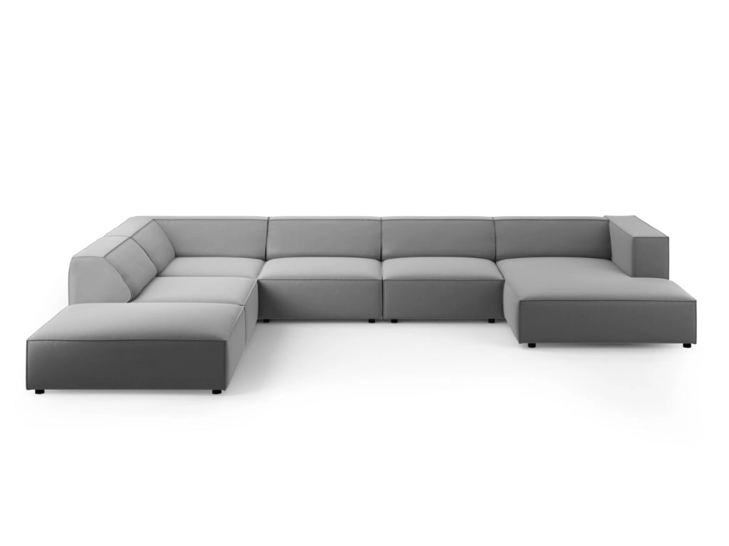 Cosmopolitan Design - Divano panoramico sinistro "Arendal" 7 posti in velluto grigio chiaro 