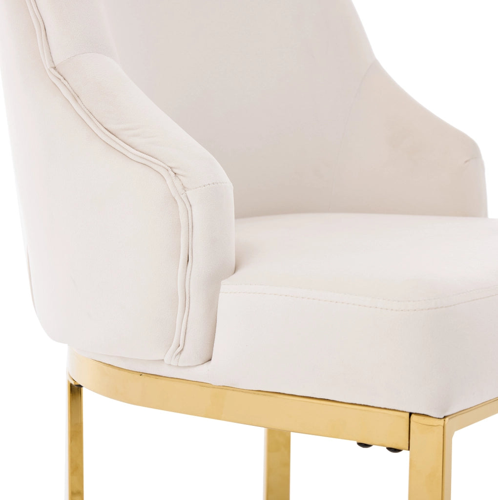 Set di 2 sedie da pranzo in velluto beige e oro; schienale trapuntato; gambe in metallo