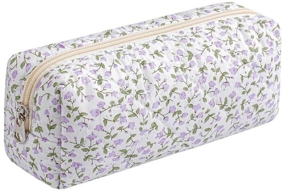 Etui per pennarelli 19 x 8 x 6 cm - Panno di cotone/lino - Disegno a fiori - Spazio per 30 pennarelli