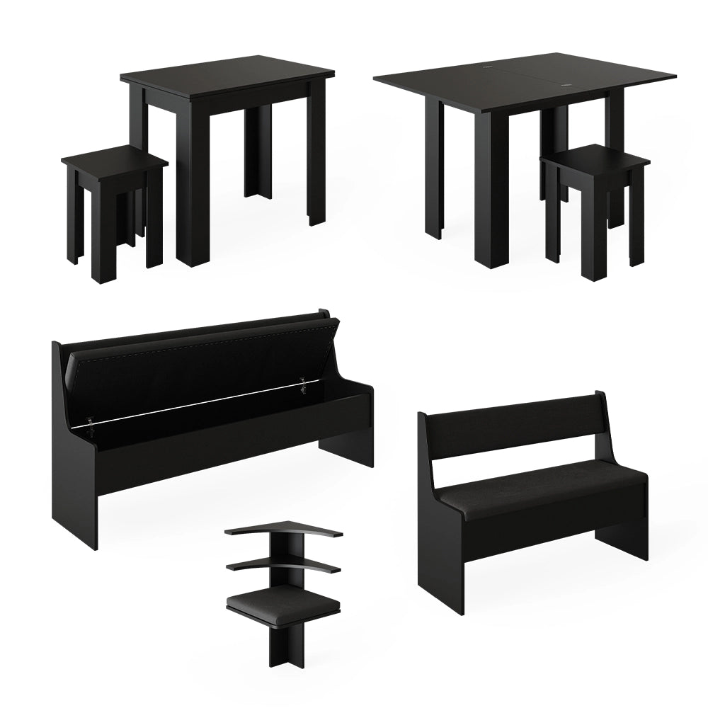 Vicco Gruppo panca ad angolo Nero 150 x 41.5 cm con tavolo