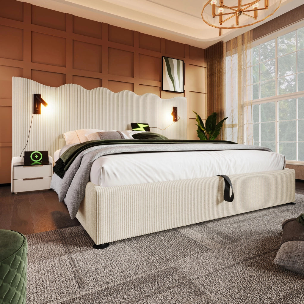 Letto matrimoniale contenitore 180x200 cm con luce e USB-C