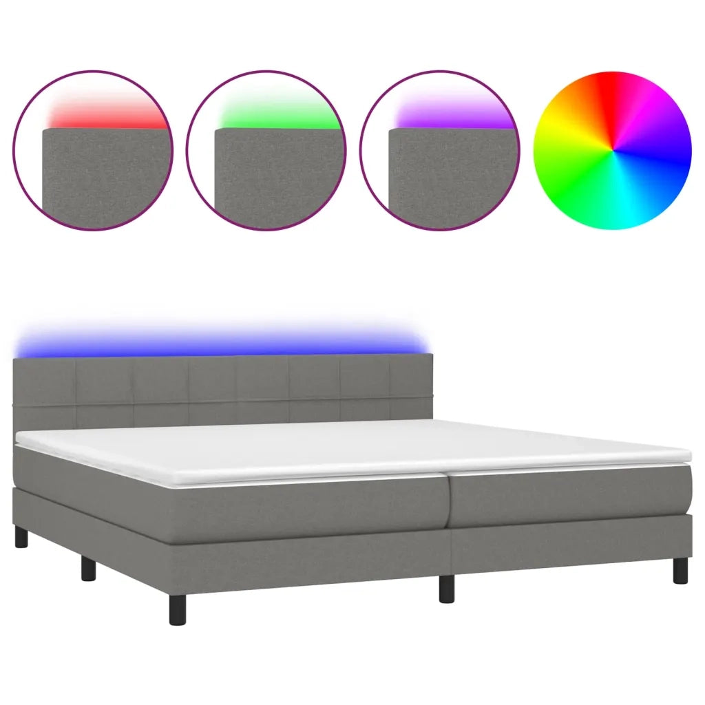 Letto a Molle Materasso e LED Grigio Scuro 200x200cm in Tessuto 3133182