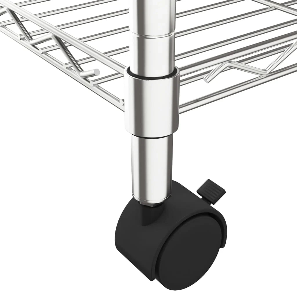 Scaffale portaoggetti a 4 ripiani con ruote 90 x 35 x 137 cm cromato 200 kg 02_0000697