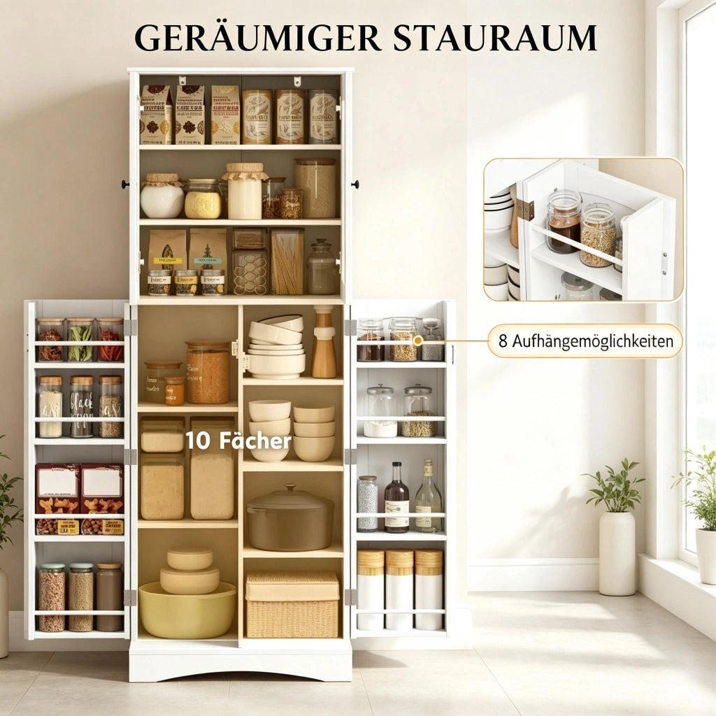 Credenza alta da cucina con ripiani regolabili e vetrina in acrilico, per cucina, bianca, 60 × 40 × 162 cm