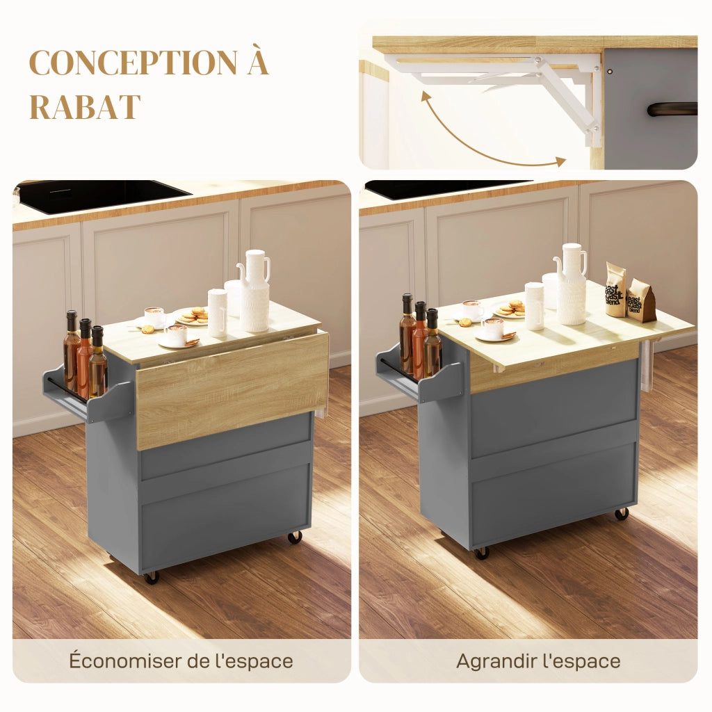 Tavolo da cucina con ruote e ripiani ¨C zephmum ¨C grigio