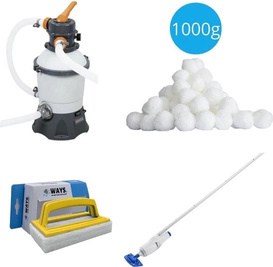 Manutenzione Piscina - Pompone di Filtro 3028 L/u & 12 Filtro di Tipo II & Setaccio per Piscina con Spazzolino