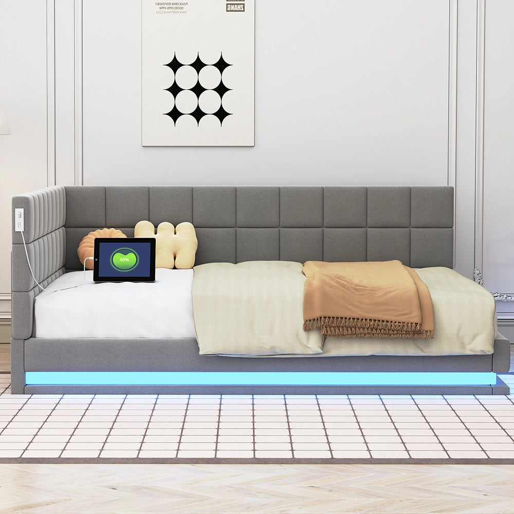 Letto a sedia multifunzionale - Xylo - 140x200 cm - Grigio - Barra LED USB