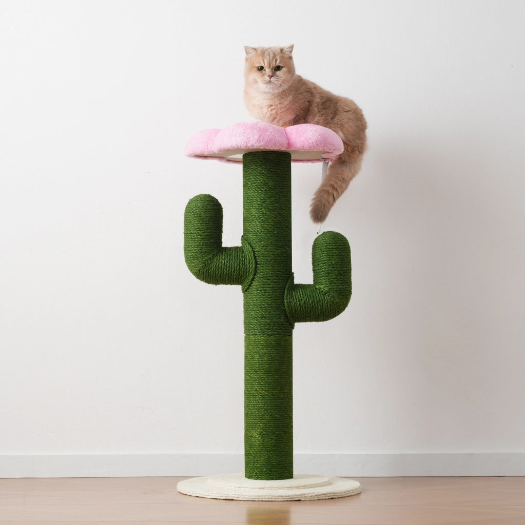 Tiragraffi per gatti a forma di cactus 90 cm; verde; con base stabile in MDF e sisal