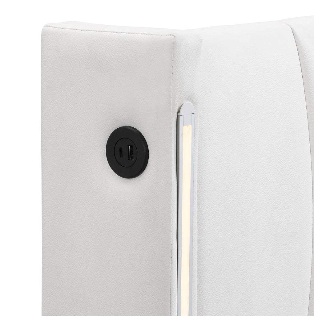 Letto imbottito 160x200 cm con LED; USB; testiera regolabile e contenitore; PU bianco