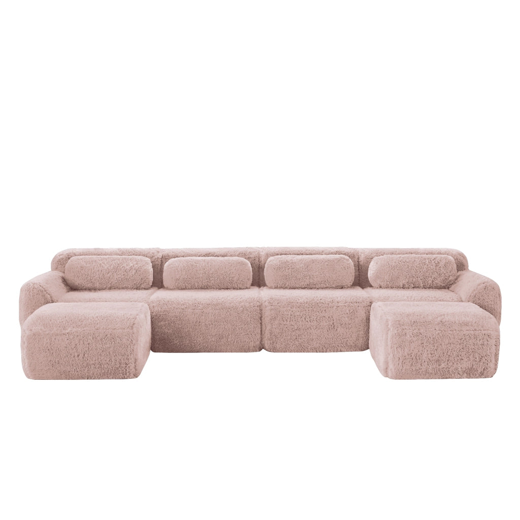 Divano Modulare a U con Cuscini ¨C MINIMAL ¨C Rosa, Tessuto Plush, Morbido