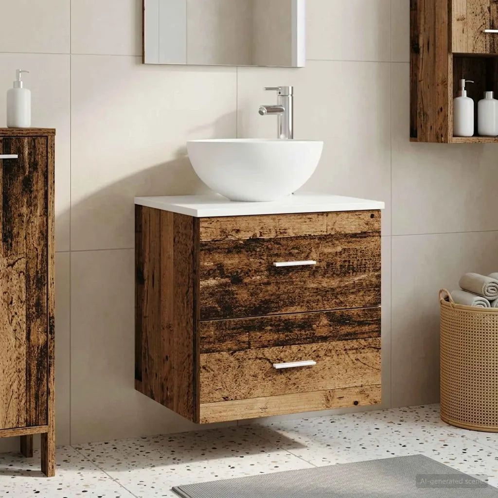 Mobiletto con Lavabo a Parete Legno antico 49,5 x 35 x 63 cm
