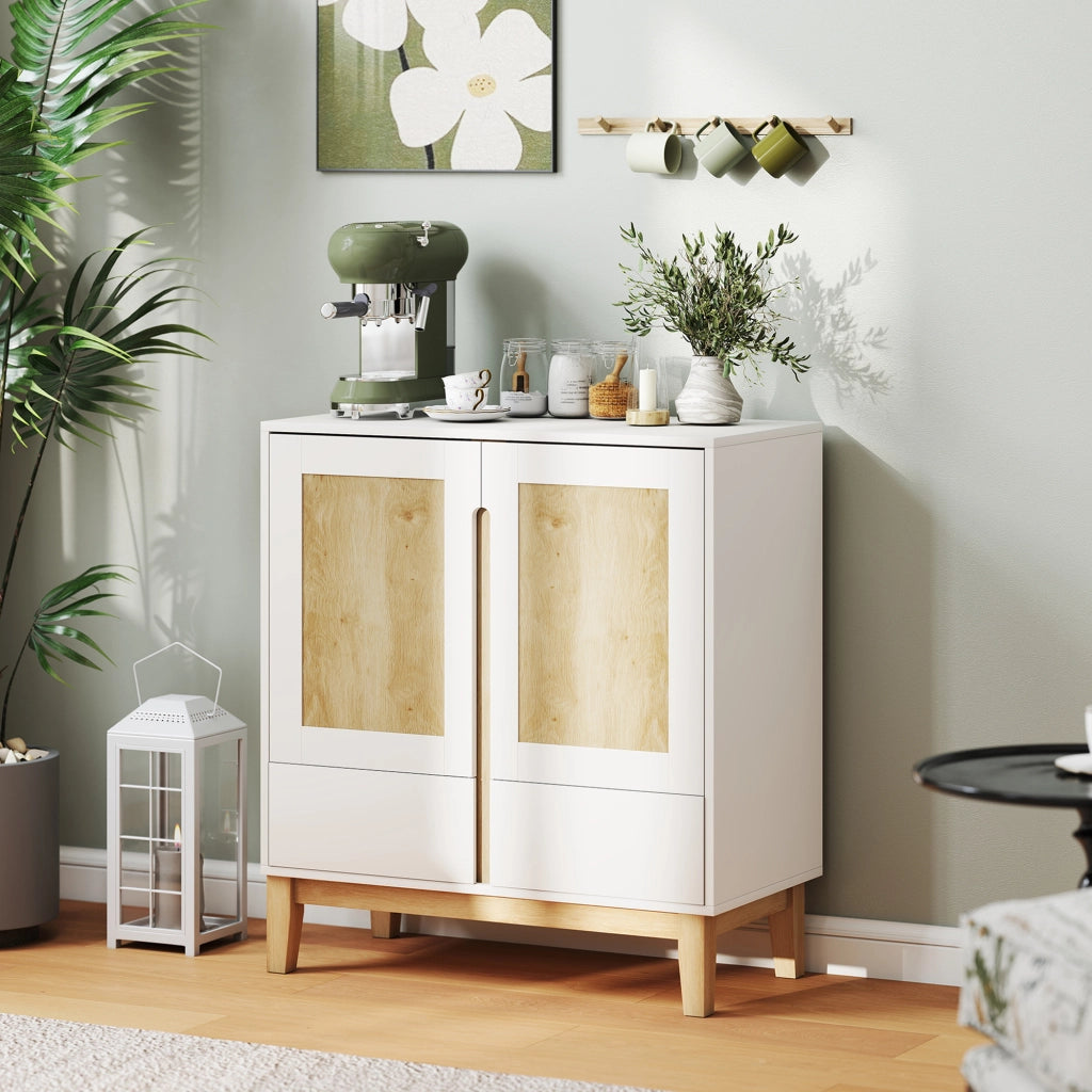 Credenza con 2 ante, 2 cassetti e ripiano regolabile ¨C zephmum ¨C 80x40x86 bianco e rovere
