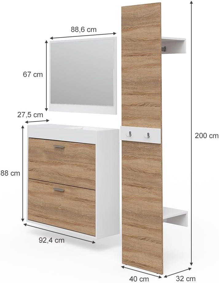 guardaroba per corridoio San Remo - Set guardaroba Specchio Scarpiera Pannello muro