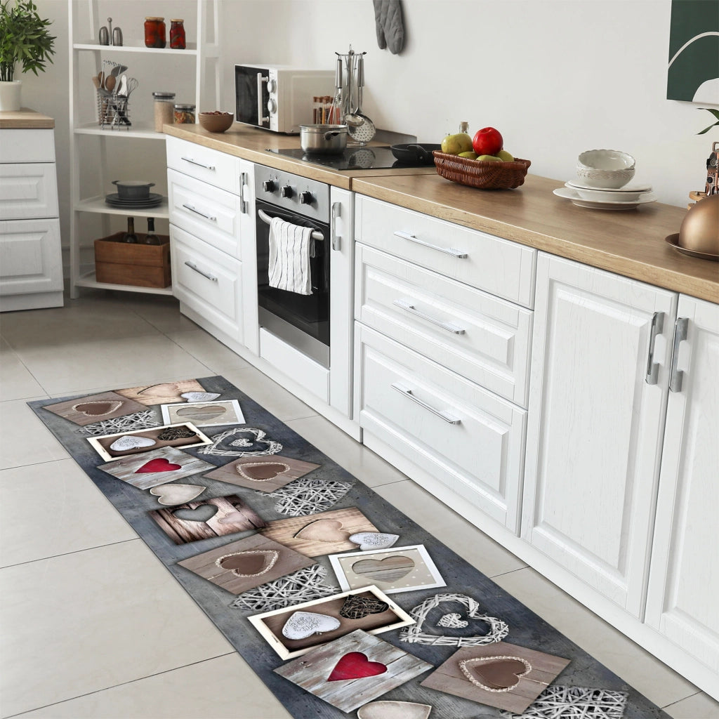 Tappeto passatoia fantasia made in Italy antiscivolo lavabile aderente Dis24 Cuori - 50x100cm