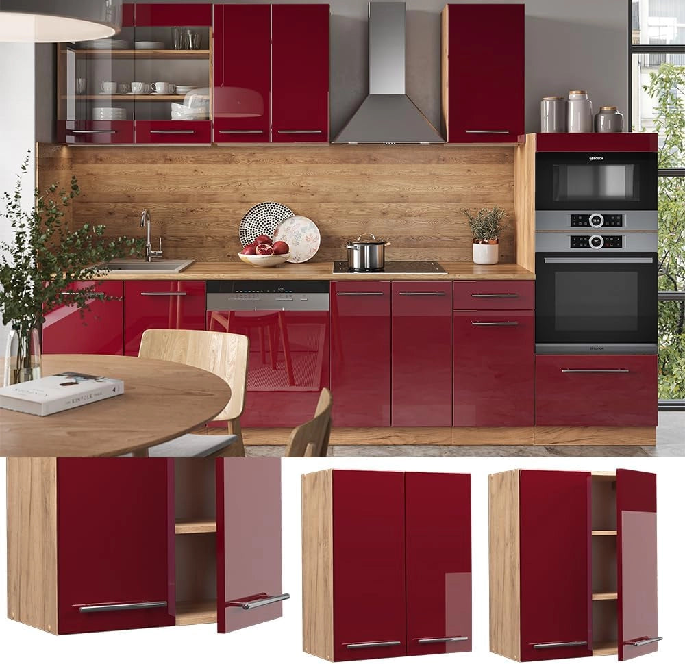 Pensile da cucina Fame-Line, Rosso bordeaux lucido, 60 cm, per la combinazione con altri moduli della serie Fame-Line
